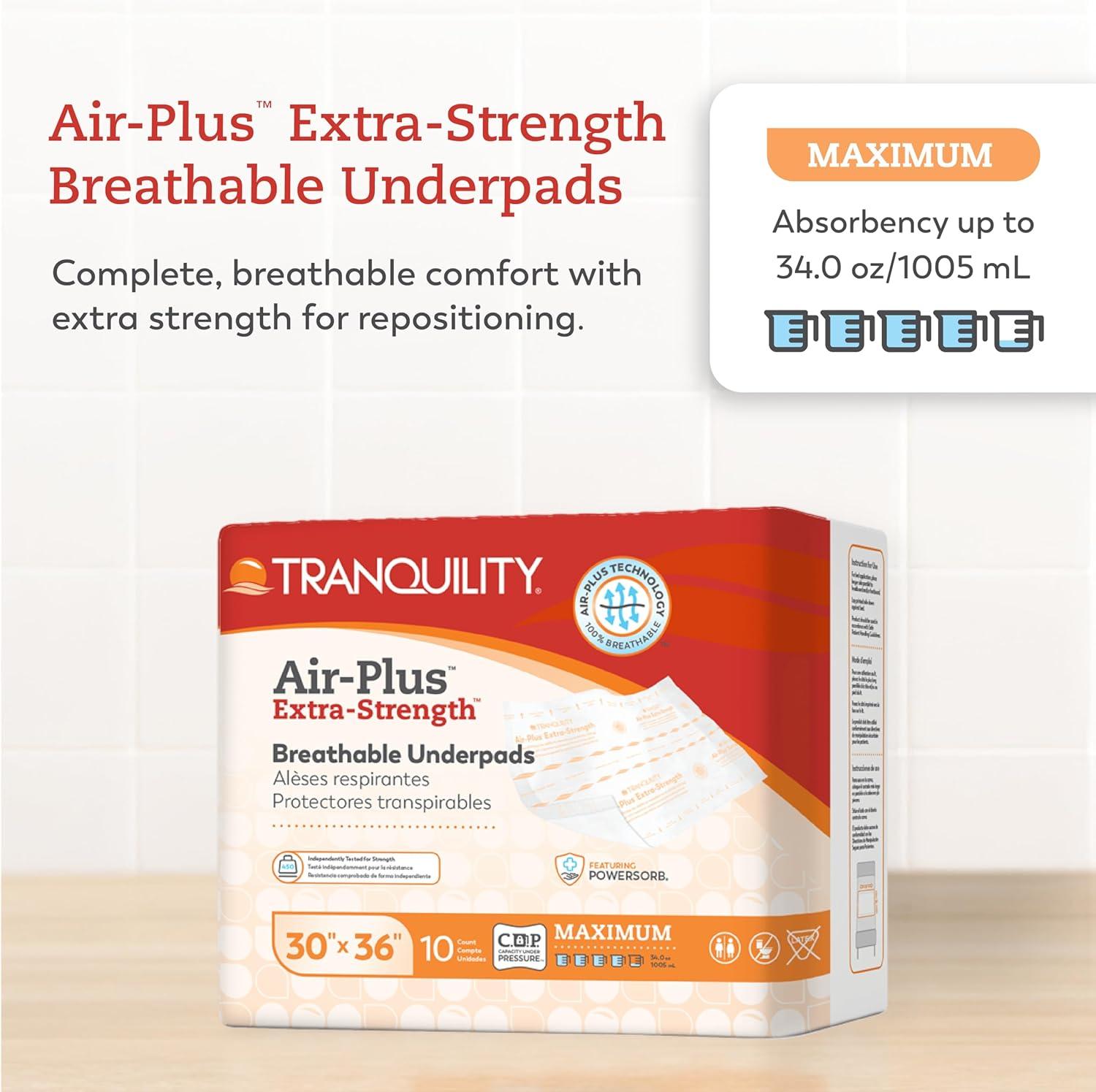 image:imageTranquility AIRPlus Breathable Underpads 30x36 Incontinence Pads with Ultimate Air Circulation PowerSorb Design to Lockin Fluids Ideal for LowAirLoss Bed Systems 40ct CaseAIRPlus ExtraStrength