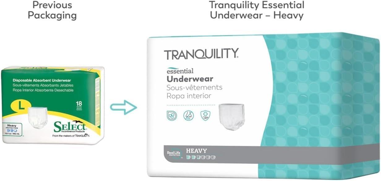 image:imageTranquility Essential Underwear for Heavy Incontinence Soft amp Breathable PullOn Style FullRise Fit Secure Protection with Kufguards LatexFree Unisex Adult 2XLBariatric 48ct CaseSmall Youth XL 88 Count