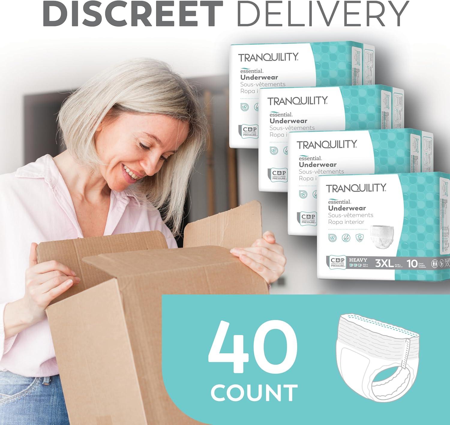 image:imageTranquility Essential Underwear for Heavy Incontinence Soft amp Breathable PullOn Style FullRise Fit Secure Protection with Kufguards LatexFree Unisex Adult 2XLBariatric 48ct Case3XLarge 10 Count