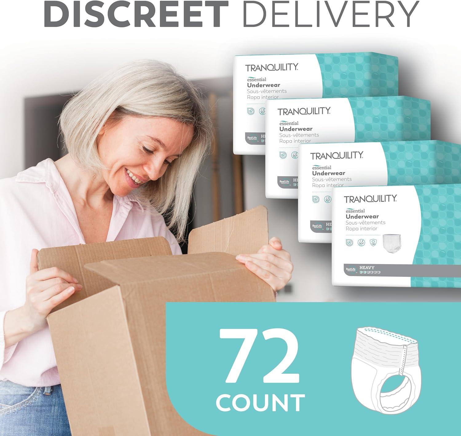 image:imageTranquility Essential Underwear for Heavy Incontinence Soft amp Breathable PullOn Style FullRise Fit Secure Protection with Kufguards LatexFree Unisex Adult 2XLBariatric 48ct CaseLarge 72 Count