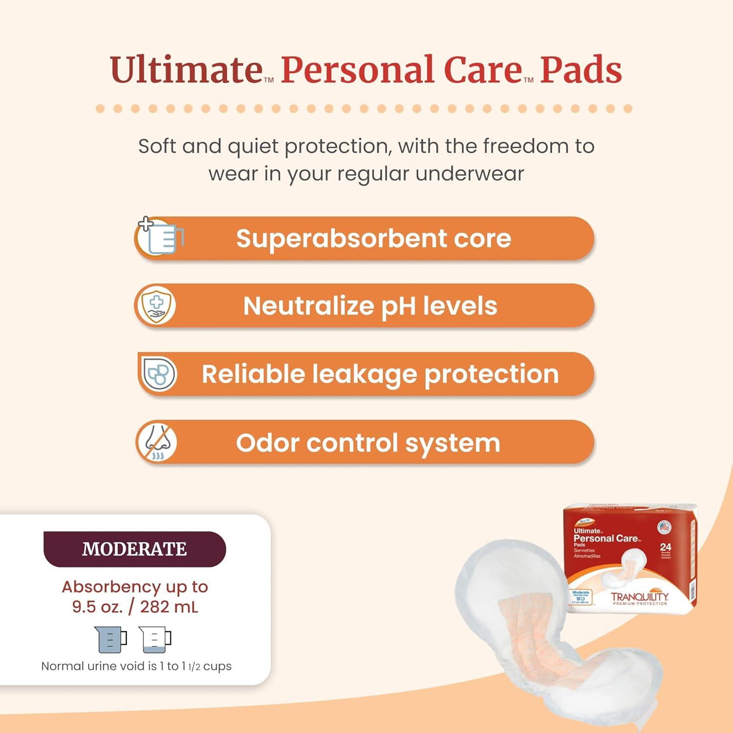 image:imageTranquility Incontinence Personal Care Pads Overnight Protection Promote Dryness and Protect Against Leakage Soft Lining amp Adhesive Strip for Secure Fit in Underwear 125oz Capacity 96ct CaseUltimate Pack of 24