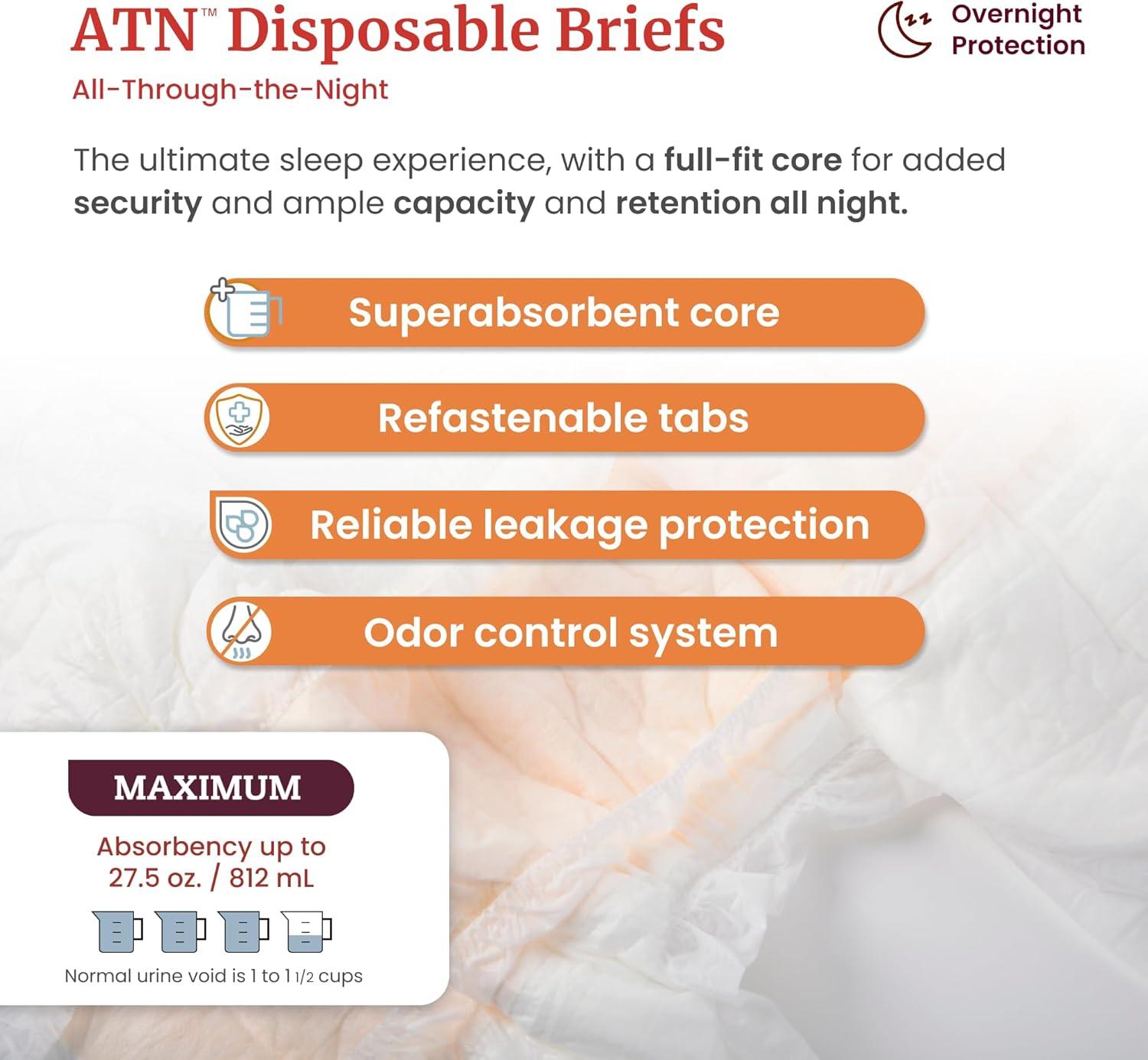 image:imageTranquility Premium ATN Disposable Briefs with Tabs Overnight Protection Superabsorbent Core for LeakFree and FullFit Comfort Medium 96ct CaseXSmall 100 Count