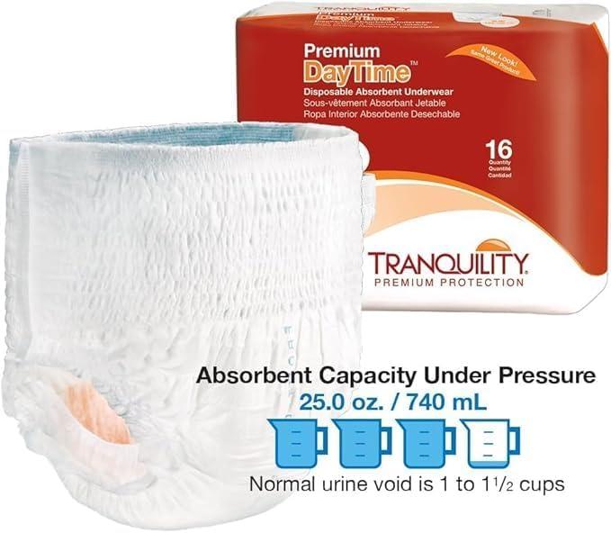 image:imageTranquility Premium DayTime Disposable Absorbent Underwear 48 Count XXL 6280 in Waist Super Absorbency Breathable AllDay Comfort Adult DiapersLarge 64 Count