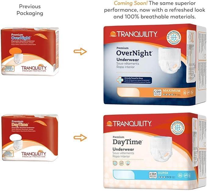 image:imageTranquility Premium DayTime Disposable Absorbent Underwear 48 Count XXL 6280 in Waist Super Absorbency Breathable AllDay Comfort Adult DiapersLarge 64 Count