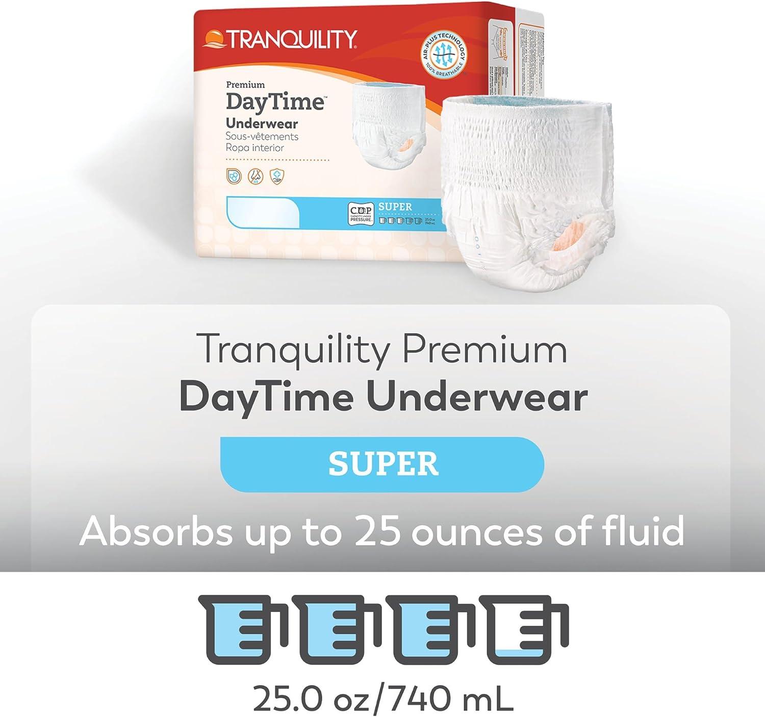 image:imageTranquility Premium DayTime Disposable Absorbent Underwear 48 Count XXL 6280 in Waist Super Absorbency Breathable AllDay Comfort Adult DiapersLarge 16 Count