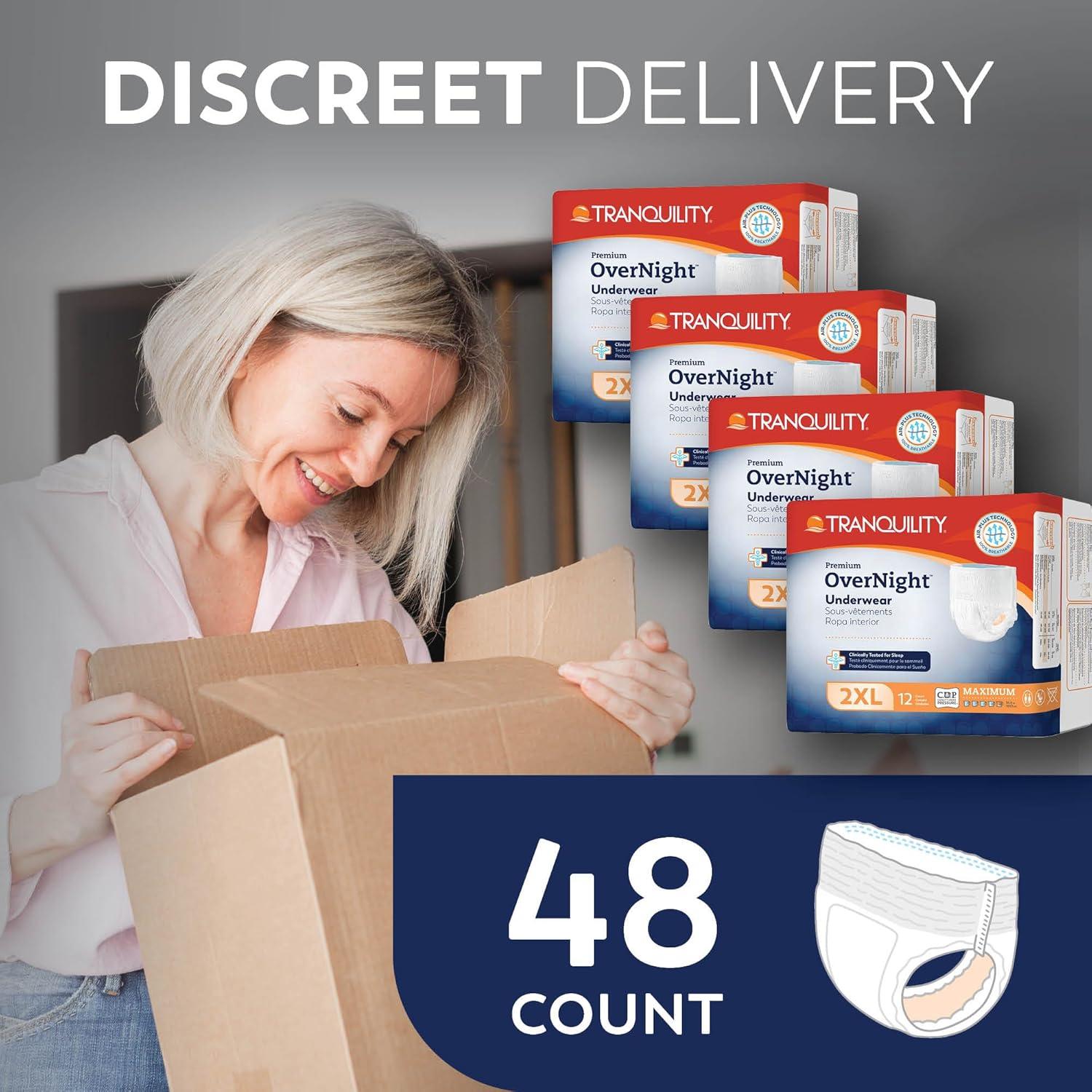 image:imageTranquility Premium OverNight Disposable Absorbent Underwear 48 Count 2XL 6280 in Waist Maximum Absorbency AllNight Sleep Breathable Comfort 48 Adult Diapers2XLarge 48 Count