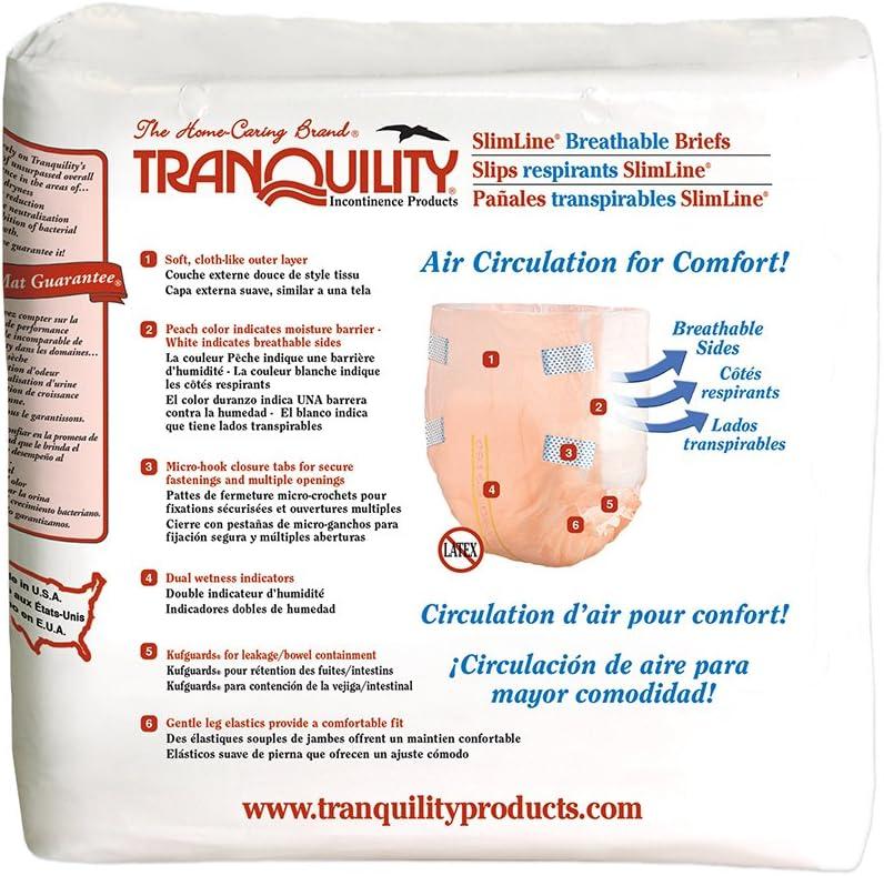 image:imageTranquility Slimline Adult Disposable Briefs XLarge Incontinence Care with a Slimmer Fit Peach Mat Core amp Kufguard Technology LatexFree 237oz Capacity 72ct Case