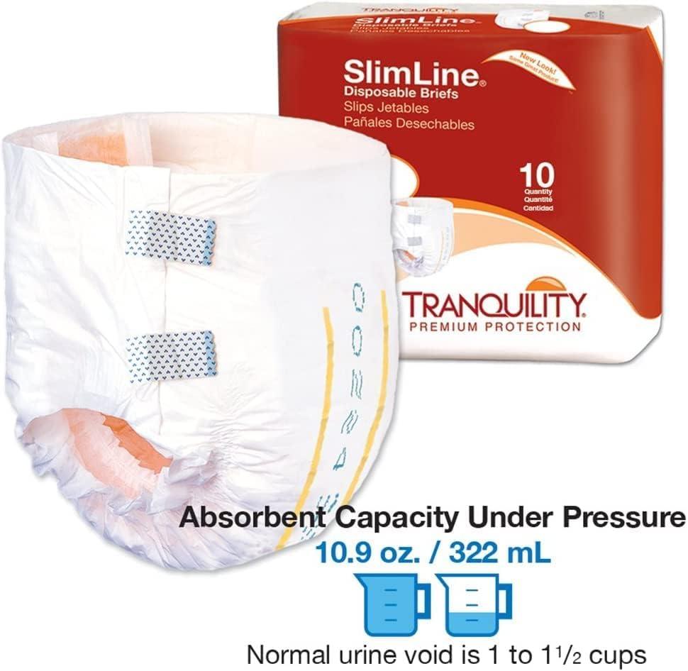 image:imageTranquility Slimline Original Adult Disposable Brief Youth Incontinence Care with a Slimmer Fit Peach Mat Core amp Kufguard Technology for Max Comfort LatexFree 109oz Capacity 120ct CaseXSmall Pack of 100