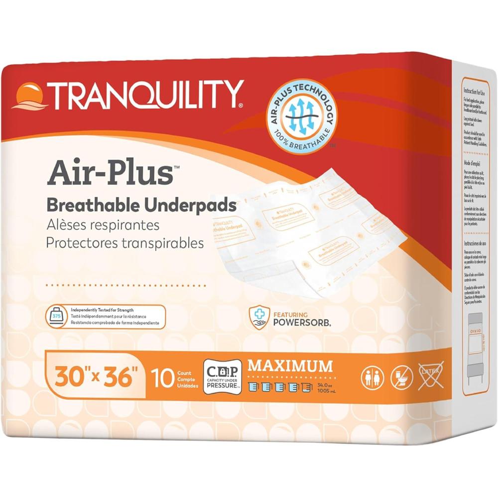 image:imageTranquility AIRPlus Breathable Underpads 30x36 Incontinence Pads with Ultimate Air Circulation PowerSorb Design to Lockin Fluids Ideal for LowAirLoss Bed Systems 40ct CaseAIRPlus Breathable