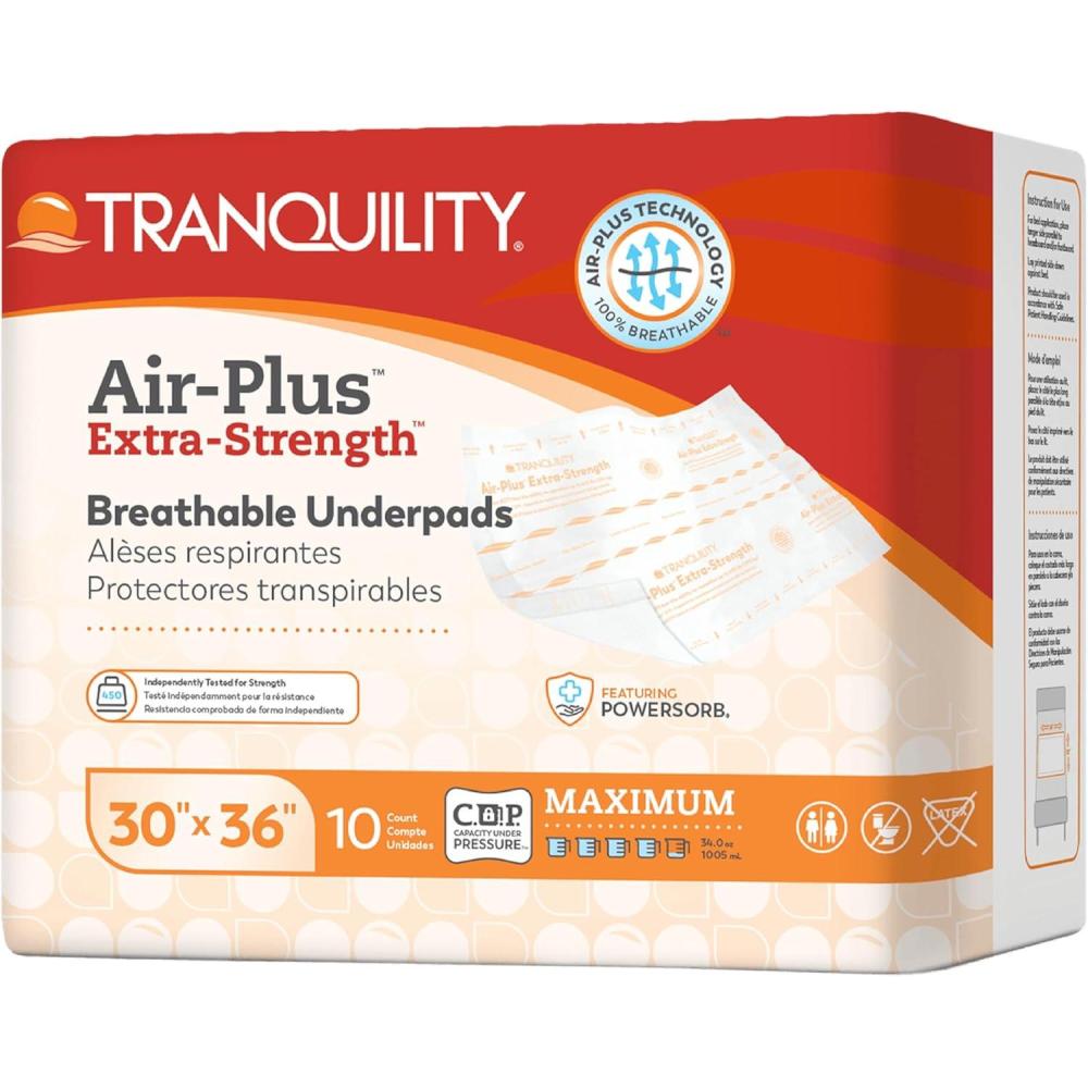 image:imageTranquility AIRPlus Breathable Underpads 30x36 Incontinence Pads with Ultimate Air Circulation PowerSorb Design to Lockin Fluids Ideal for LowAirLoss Bed Systems 40ct CaseAIRPlus ExtraStrength