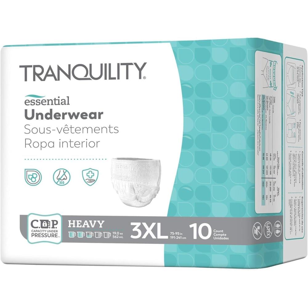 image:imageTranquility Essential Underwear for Heavy Incontinence Soft amp Breathable PullOn Style FullRise Fit Secure Protection with Kufguards LatexFree Unisex Adult 2XLBariatric 48ct Case3XLarge 40 Count