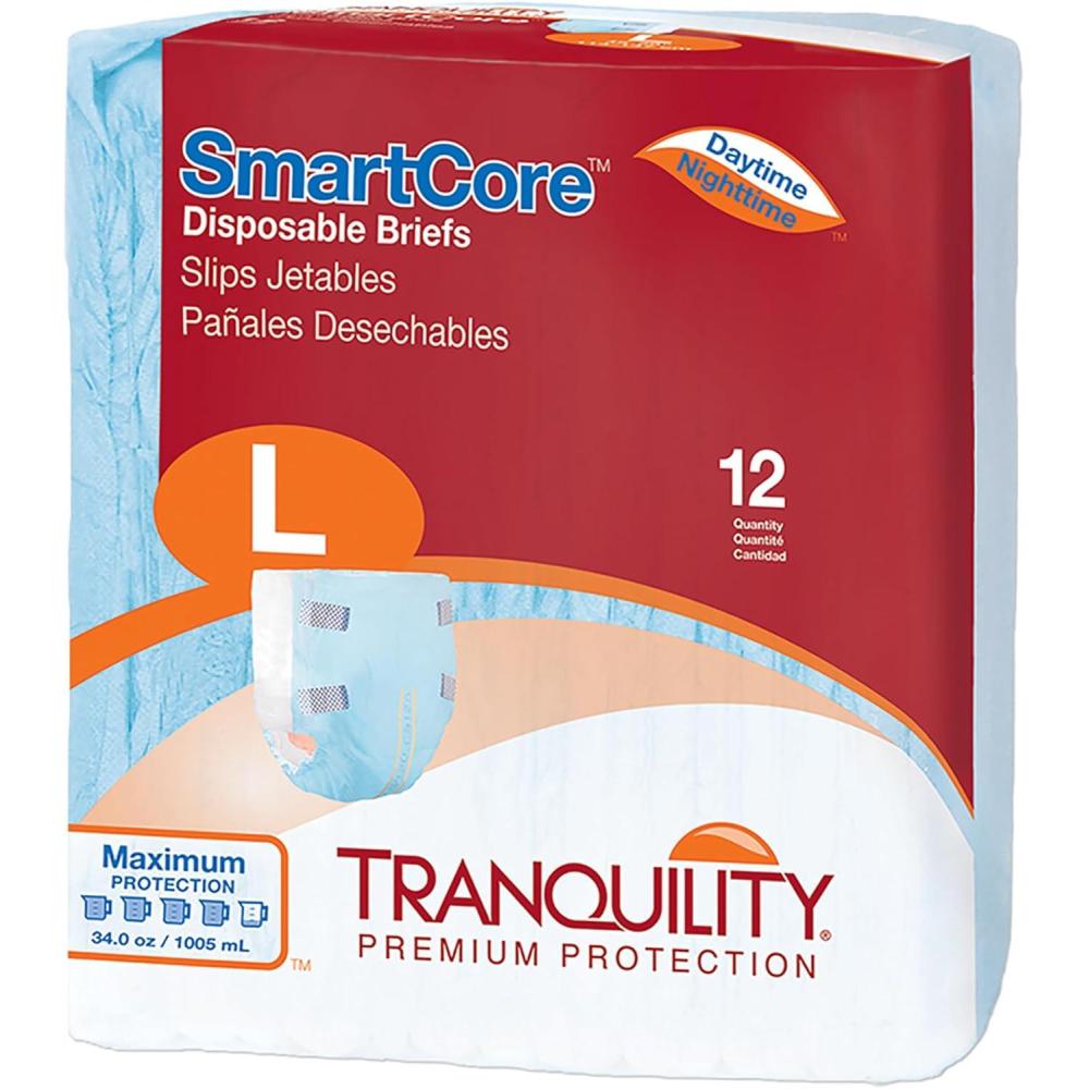 image:imageTranquility SmartCore Adult Disposable Briefs Incontinence Control with Breathable Kufguard Technology Fastening Tabs amp Wetness Indicator LatexFree Adult Large 34oz Capacity 96ct CaseLarge 96 Count