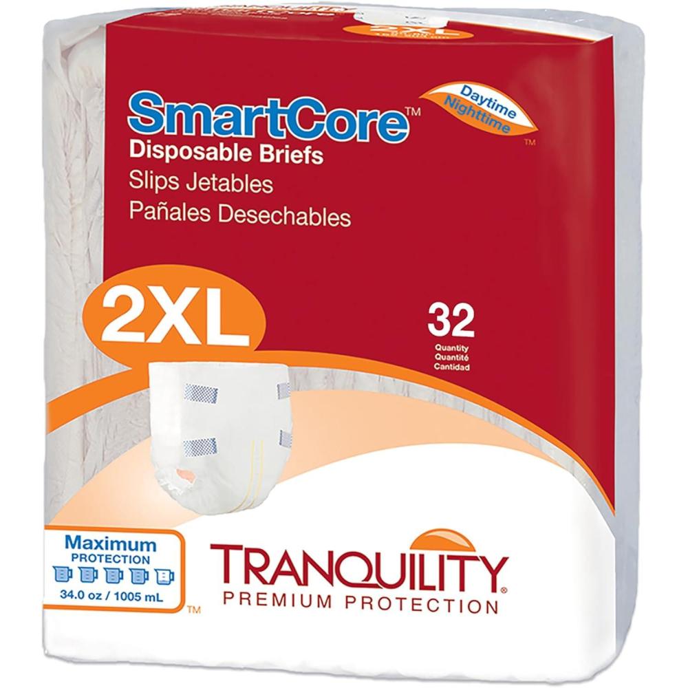 image:imageTranquility SmartCore Adult Disposable Briefs Incontinence Control with Breathable Kufguard Technology Fastening Tabs amp Wetness Indicator LatexFree Adult Large 34oz Capacity 96ct Case2XLarge 32 Count