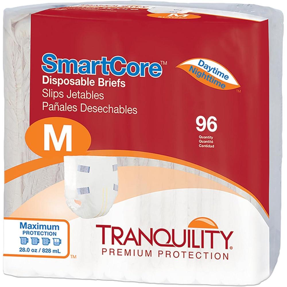 image:imageTranquility SmartCore Adult Disposable Briefs Incontinence Control with Breathable Kufguard Technology Fastening Tabs amp Wetness Indicator LatexFree Adult Large 34oz Capacity 96ct CaseMedium 96 Count