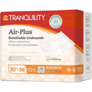 Tranquility AIR-Plus Breathable Underpads, 30″x36″, Incontinence Pads with Ultimate Air Circulation, PowerSorb Design to Lock-in Fluids, Ideal for Low-Air-Loss Bed Systems, 40ct Case(AIR-Plus Breathable)