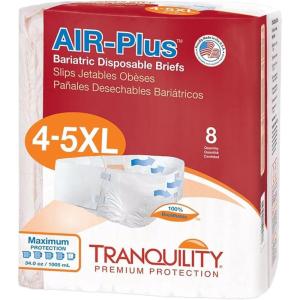 Tranquility Bariatric Disposable Briefs 4X-Large with AIR-Plus Fully Breathable Fabric for Skin Dryness & Integrity, High Waistline, Latex-Free, 34oz Capacity, 32ct Case(4X-Large (8 Count))