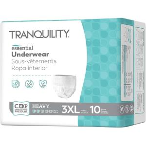 Tranquility Essential Underwear, for Heavy Incontinence, Soft & Breathable Pull-On Style, Full-Rise Fit, Secure Protection with Kufguards, Latex-Free, Unisex, Adult 2XL/Bariatric, 48ct Case(3X-Large (40 Count))