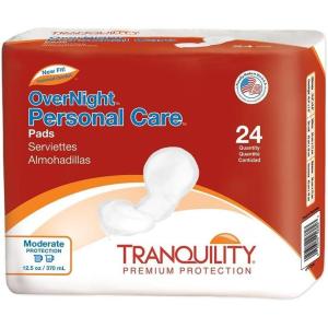 Tranquility Incontinence Personal Care Pads, Overnight Protection, Promote Dryness and Protect Against Leakage, Soft Lining & Adhesive Strip for Secure Fit in Underwear, 12.5oz Capacity, 96ct Case(Overnight (Pack of 24))