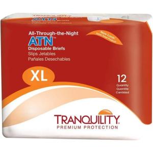 Tranquility Premium ATN Disposable Briefs with Tabs, Overnight Protection Superabsorbent Core for Leak-Free and Full-Fit Comfort, Medium 96ct Case(X-Large (12 Count))