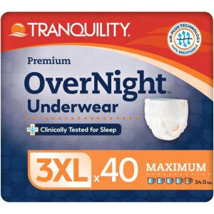 Tranquility Premium OverNight Disposable Absorbent Underwear (48 Count) – 2XL, 62-80 in. Waist – Maximum Absorbency, All-Night Sleep, Breathable Comfort, 48 Adult Diapers(3X-Large (40 Count))