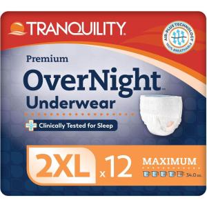Tranquility Premium OverNight Disposable Absorbent Underwear (48 Count) – 2XL, 62-80 in. Waist – Maximum Absorbency, All-Night Sleep, Breathable Comfort, 48 Adult Diapers(2X-Large (12 Count))