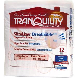 Tranquility Slimline Adult Disposable Briefs, X-Large Incontinence Care with a Slimmer Fit, Peach Mat Core & Kufguard Technology, Latex-Free, 23.7oz Capacity, 72ct Case