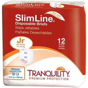 Tranquility Slimline Original Adult Disposable Brief, Youth, Incontinence Care with a Slimmer Fit, Peach Mat Core & Kufguard Technology for Max Comfort, Latex-Free, 10.9oz Capacity, 120ct Case(Youth (Pack of 120))