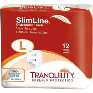 Tranquility Slimline Original Adult Disposable Brief, Youth, Incontinence Care with a Slimmer Fit, Peach Mat Core & Kufguard Technology for Max Comfort, Latex-Free, 10.9oz Capacity, 120ct Case(Large (Pack of 96))