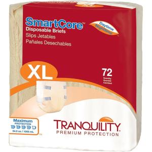 Tranquility SmartCore Adult Disposable Briefs, Incontinence Control with Breathable Kufguard Technology, Fastening Tabs & Wetness Indicator, Latex-Free, Adult Large, 34oz Capacity, 96ct Case(X-Large (72 Count))